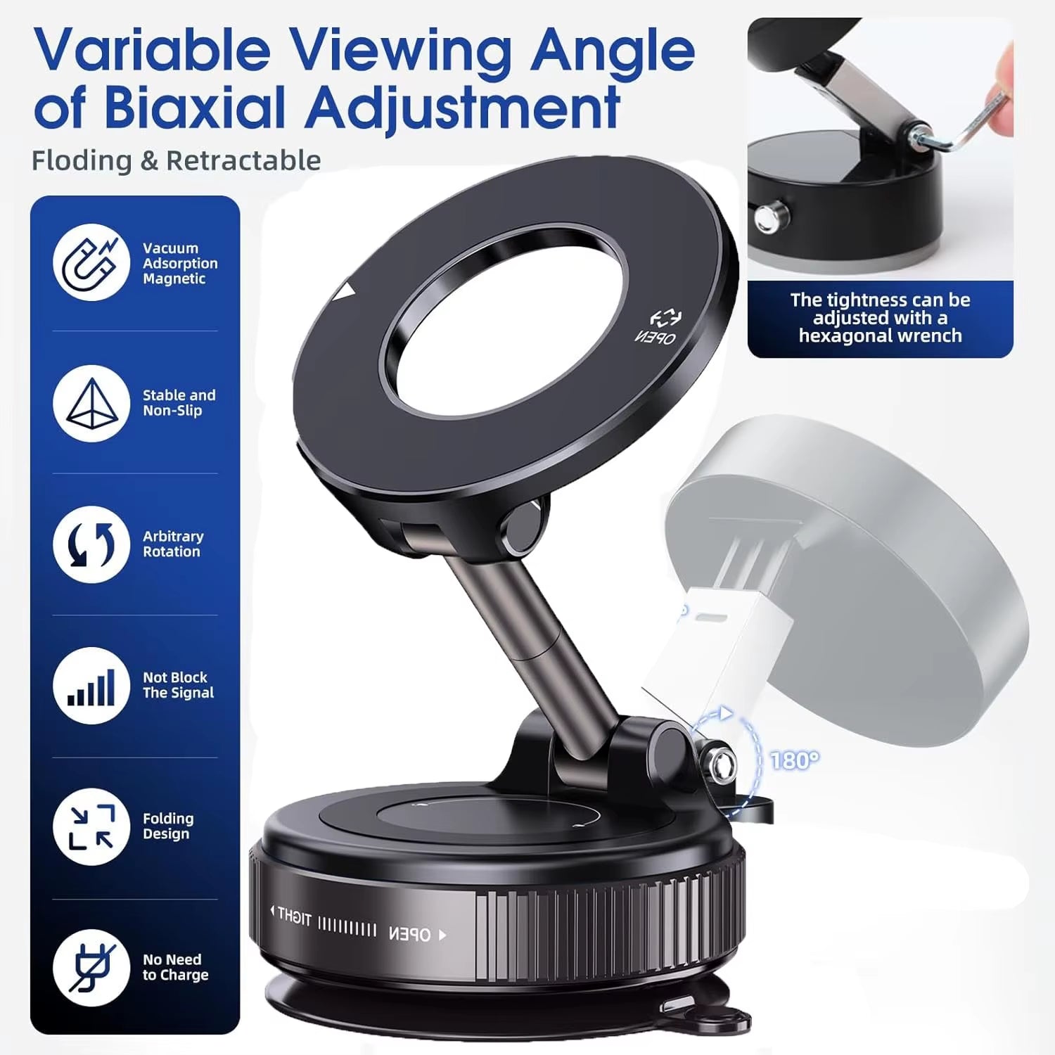 2026 Upgraded Vacuum Magnetic Car Phone Holder 360° Reinforced 96LBS Ultra Suction Cup Phone Mount for Magsafe Cell Phone